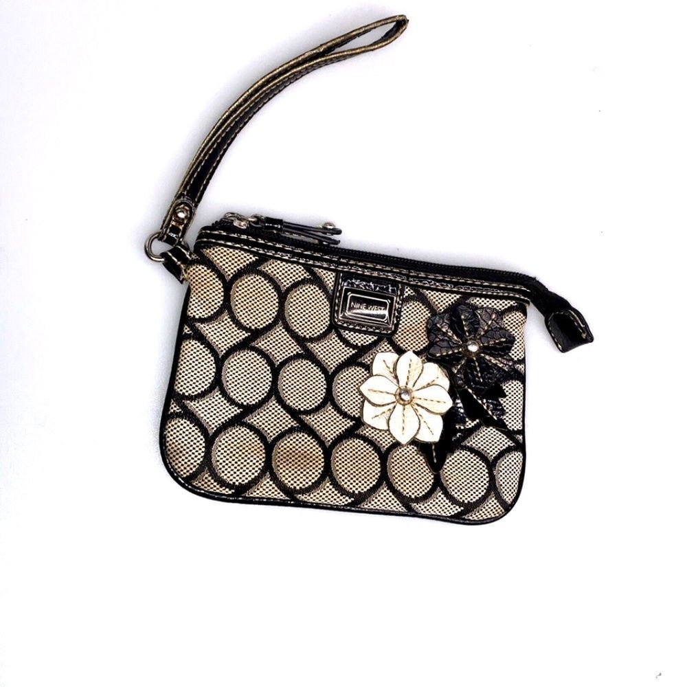 Nine West Floral Wristlet - Signature 9 Navy and Tan